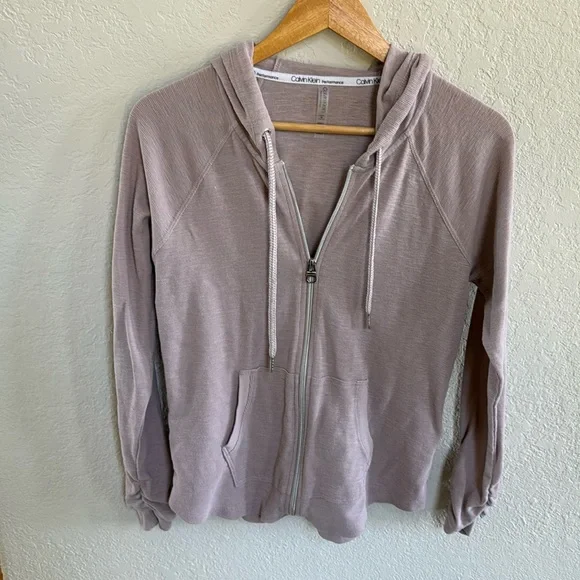 Calvin Klein Women's Ruched Long Sleeve Zip Front Hoodie - Picture 2 of 5